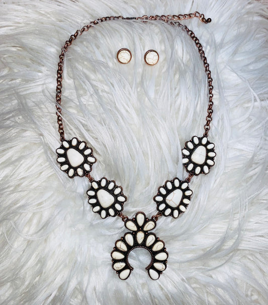 White Crescent Necklace Set